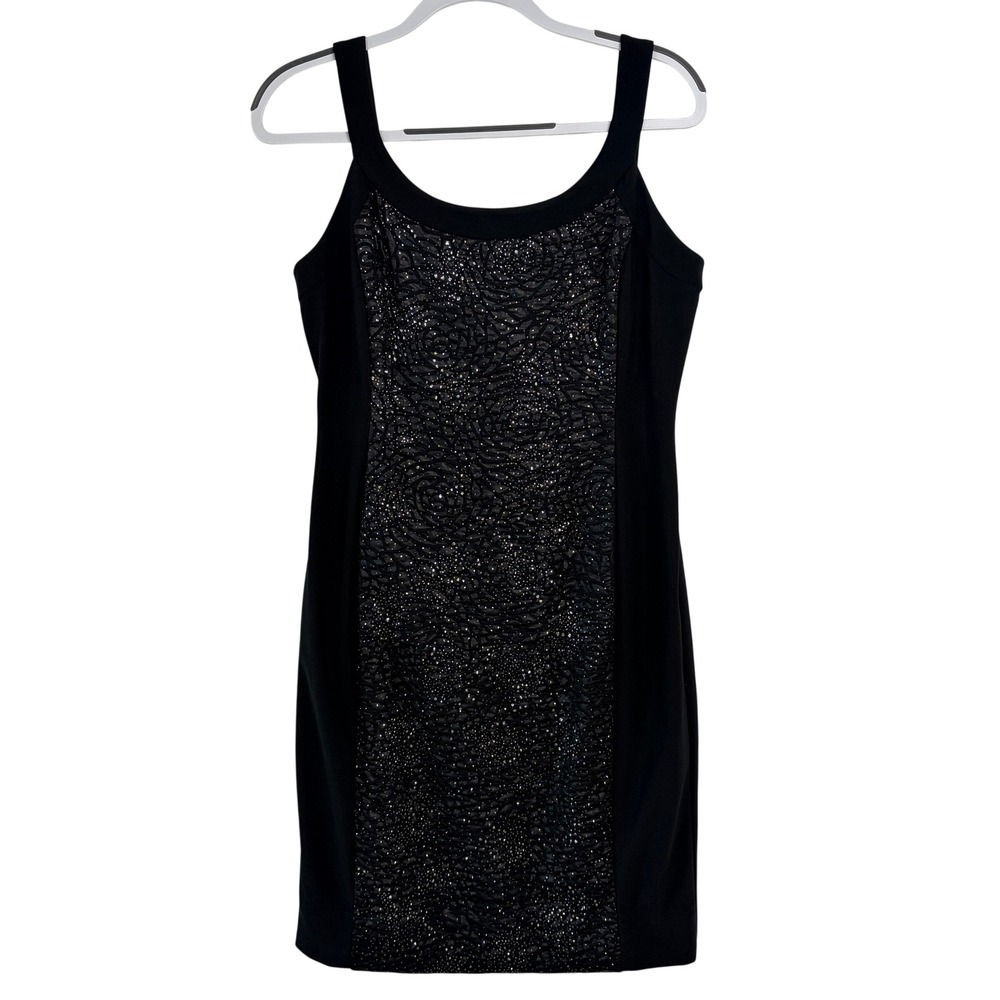 R&M Richards Sheath Dress Size 8 Black with‎ Glittery Panel Excellent